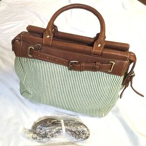 Zink Collective Leather & Canvas Green‎ Stripe Satchel Crossbody Preppy